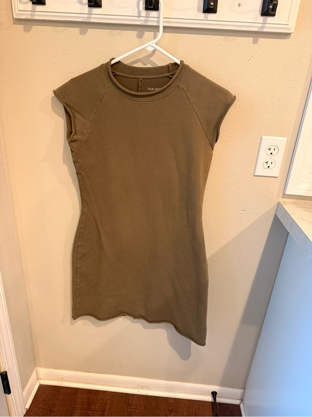 Fair Indigo Olive Green Crewneck Cap-Sleeve Dress